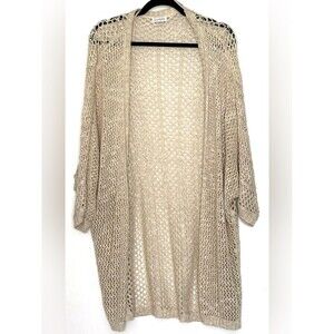 Charming Charlie Open Knit Crochet Cardigan Beige Size L